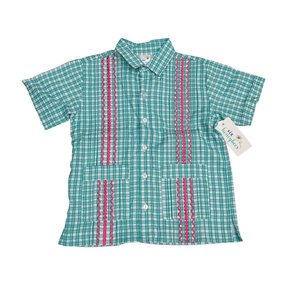 NWT Six Honeybees Size 8 Valencia Pink Embroidered Guayabera